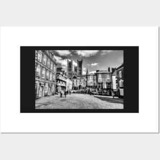 Lincoln Cathedral From Castle Square Black And White Posters and Art